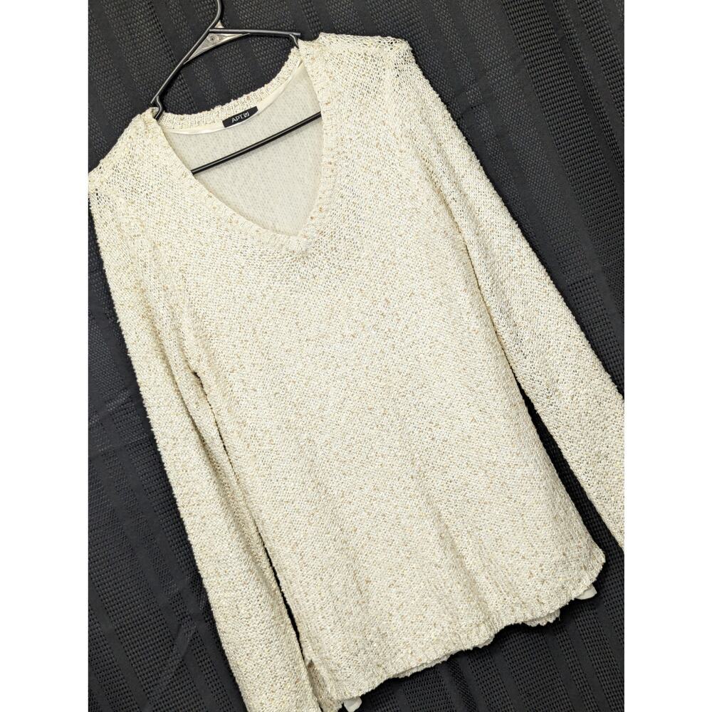 APT. 9! CREAM W/GOLD MINI SEQUINS DROP TAIL "BLOUSE" SWEATER! SZ M